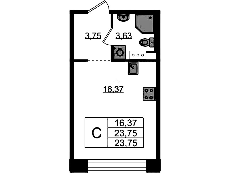 Квартира студия 23.75 м², 5/5 эт., ЖК «Plus Пулковский»